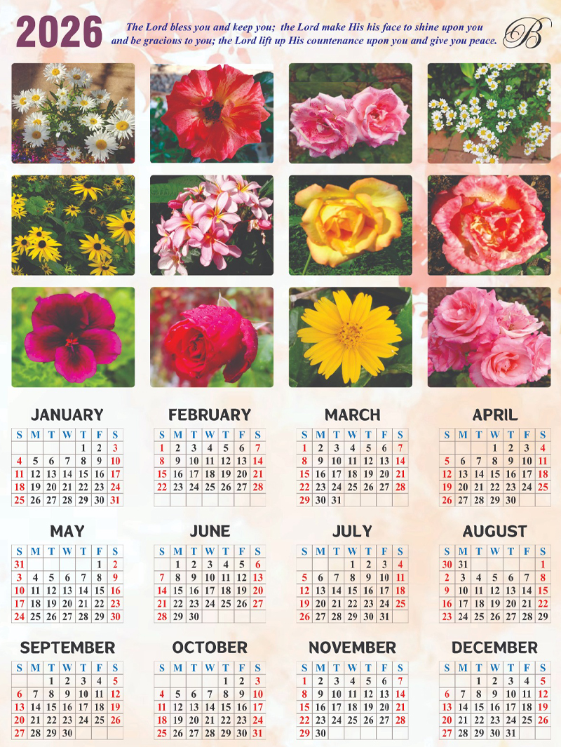 Floral Wall Calendar 2026 Bijou Inc